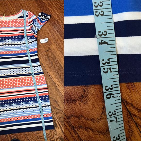 Pink & Blue Mixed Print Midi Shift Dress Size 12 Scoop Neck Back Zip Bohemian - Picture 12 of 16